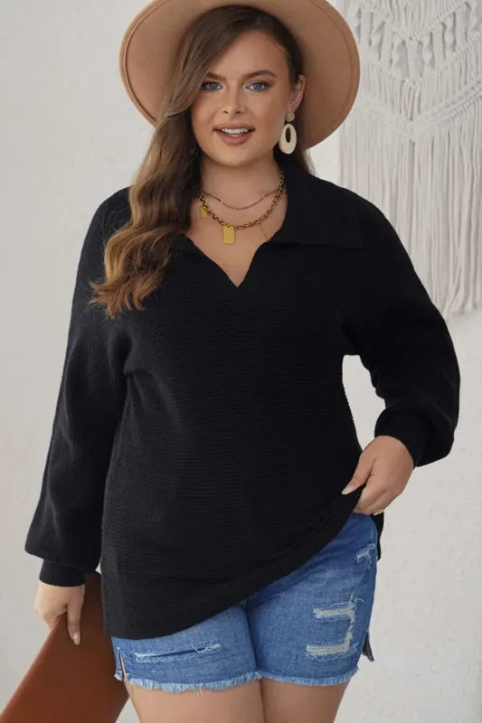 Plus Size Collared Neck Long Sleeve Sweater sold by Gigi Laurent