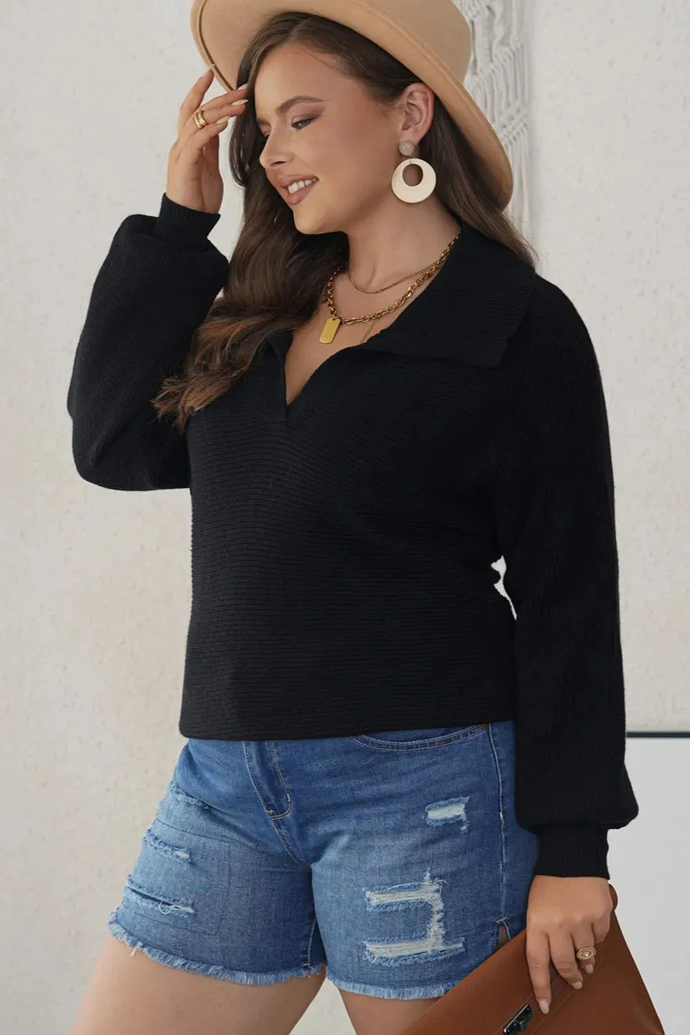 Plus Size Collared Neck Long Sleeve Sweater sold by Gigi Laurent product image thumbnail 3