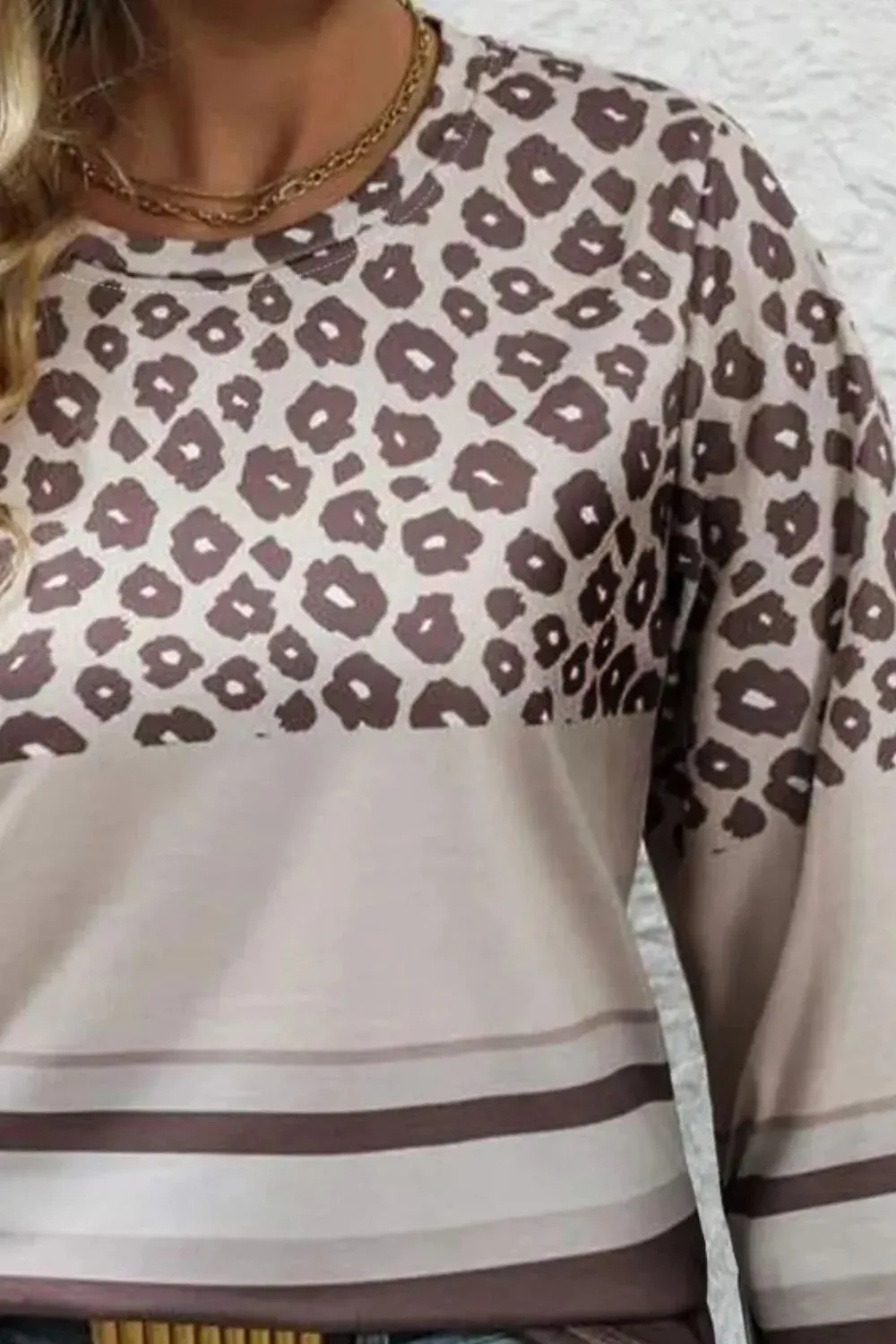 Plus Size Leopard Round Neck Long Sleeve Top sold by Gigi Laurent product image thumbnail 3
