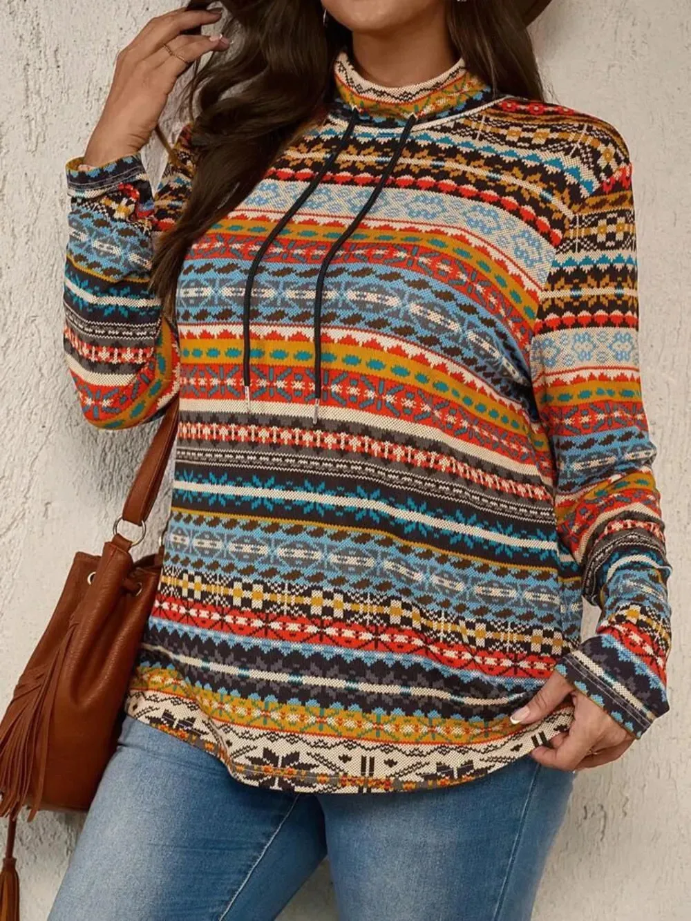 Plus Size Drawstring Printed Mock Neck Long Sleeve Top sold by Gigi Laurent product image thumbnail 3