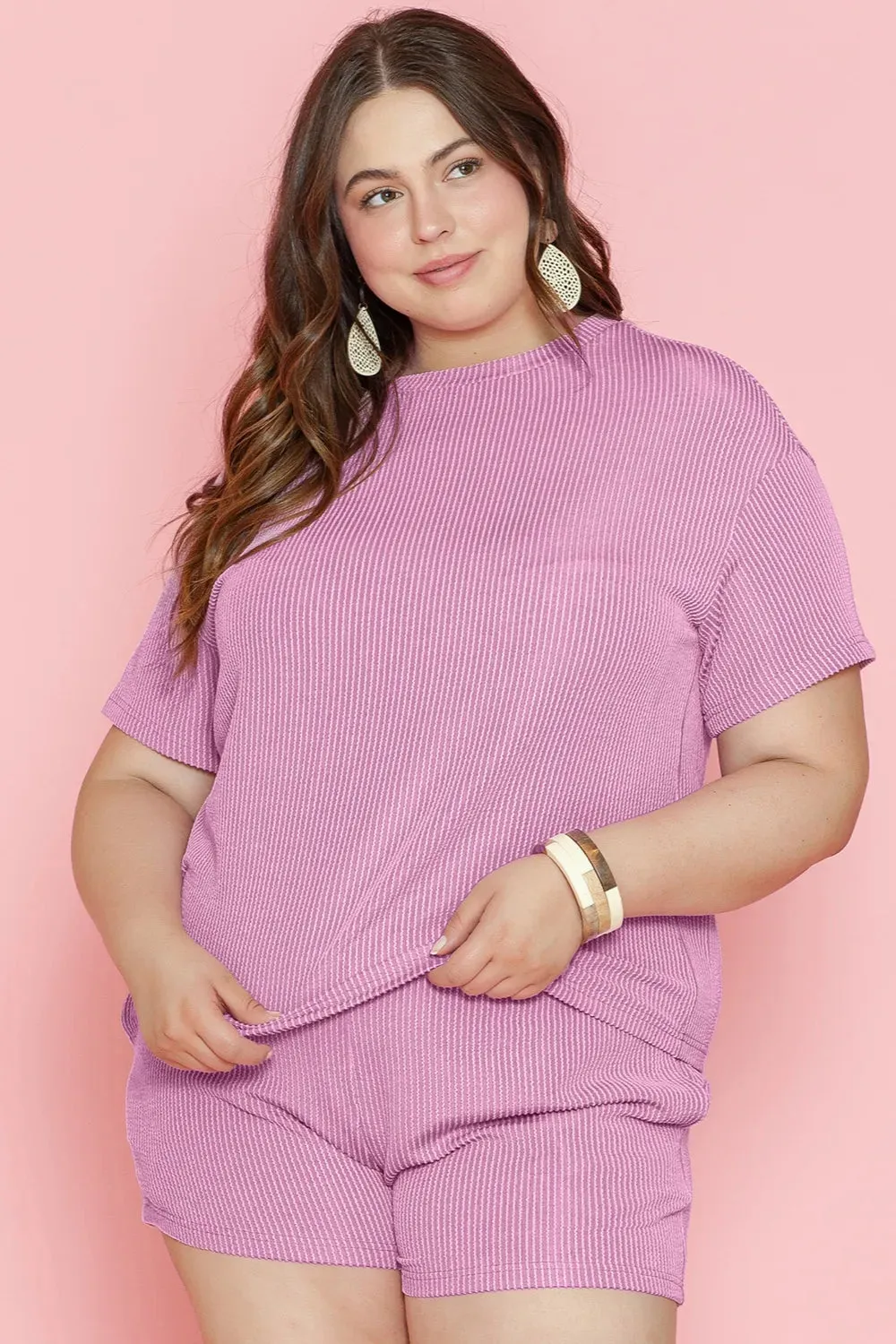 Plus Size Round Neck Short Sleeve Top and Shorts Set sold by Gigi Laurent product image thumbnail 3
