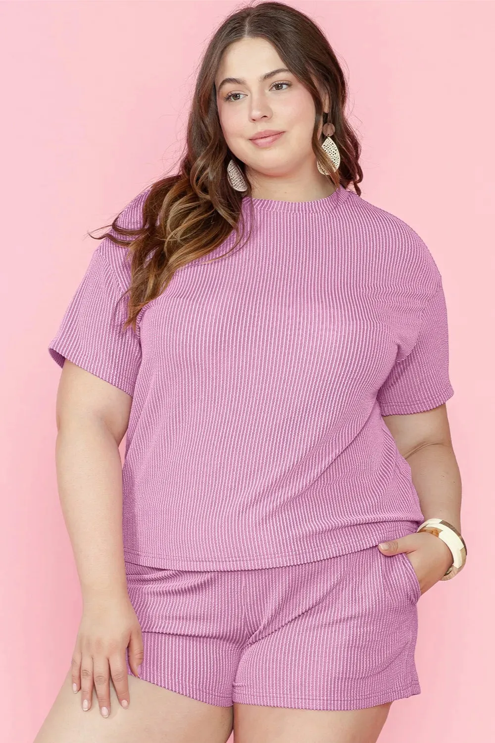 Plus Size Round Neck Short Sleeve Top and Shorts Set sold by Gigi Laurent product image thumbnail 2