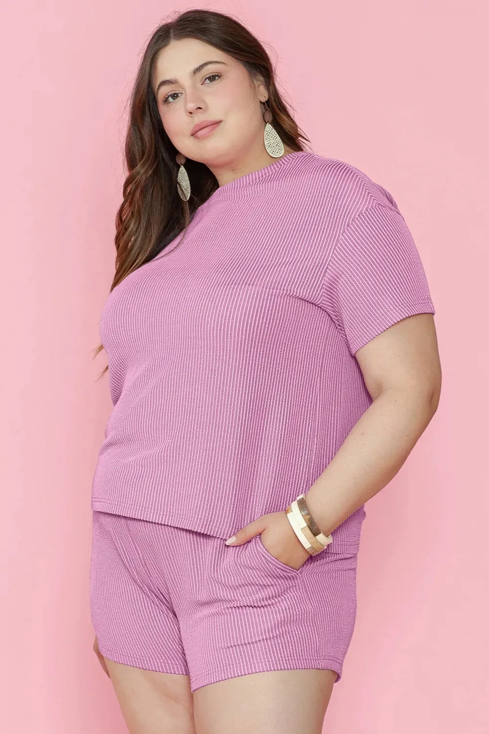 Plus Size Round Neck Short Sleeve Top and Shorts Set sold by Gigi Laurent product image thumbnail 5