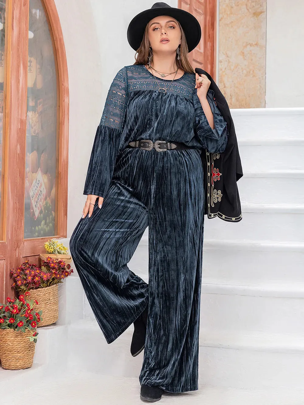 Plus Size Round Neck Flare Sleeve Top and Pants Set sold by Gigi Laurent product image thumbnail 5