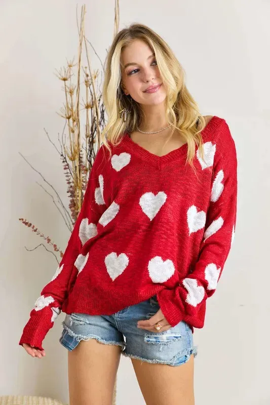 ADORA Full Size Heart V-Neck Knit Top Plus Size sold by Gigi Laurent