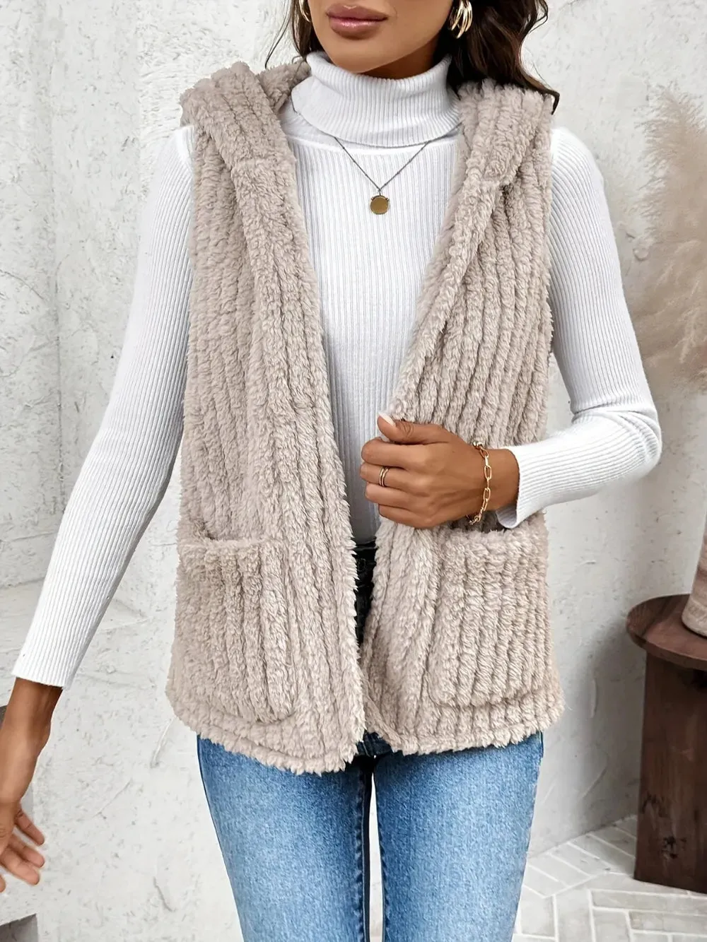 Fuzzy Hooded Vest with Pockets sold by Gigi Laurent product image thumbnail 3