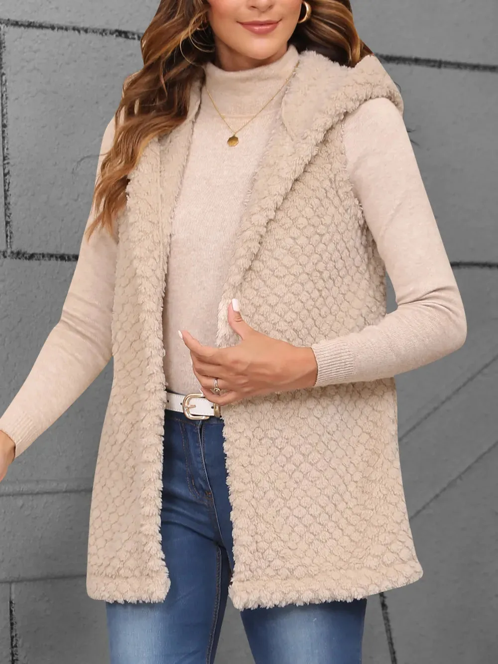 Texture Solid Color Hooded Vest Coat sold by Gigi Laurent product image thumbnail 4