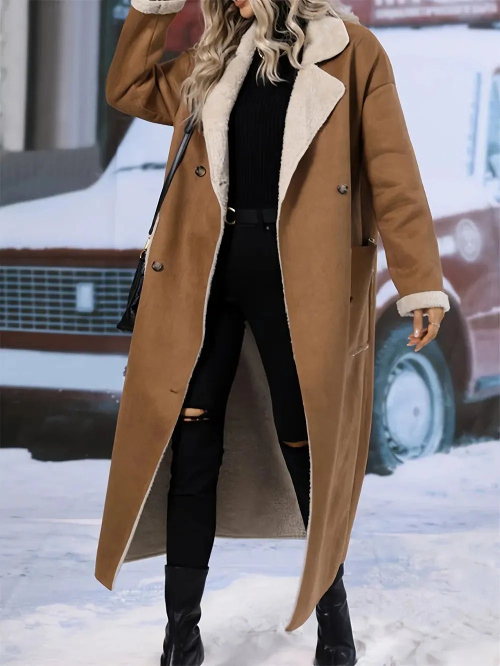 Plus Size Drop Shoulder Sherpa Longline Coat sold by Gigi Laurent