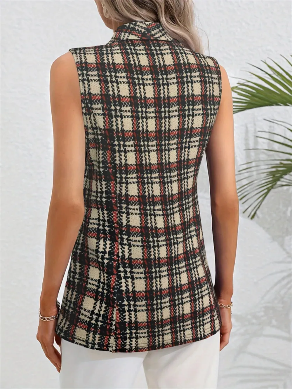 Plaid Button Up Collared Neck Vest sold by Gigi Laurent product image thumbnail 4