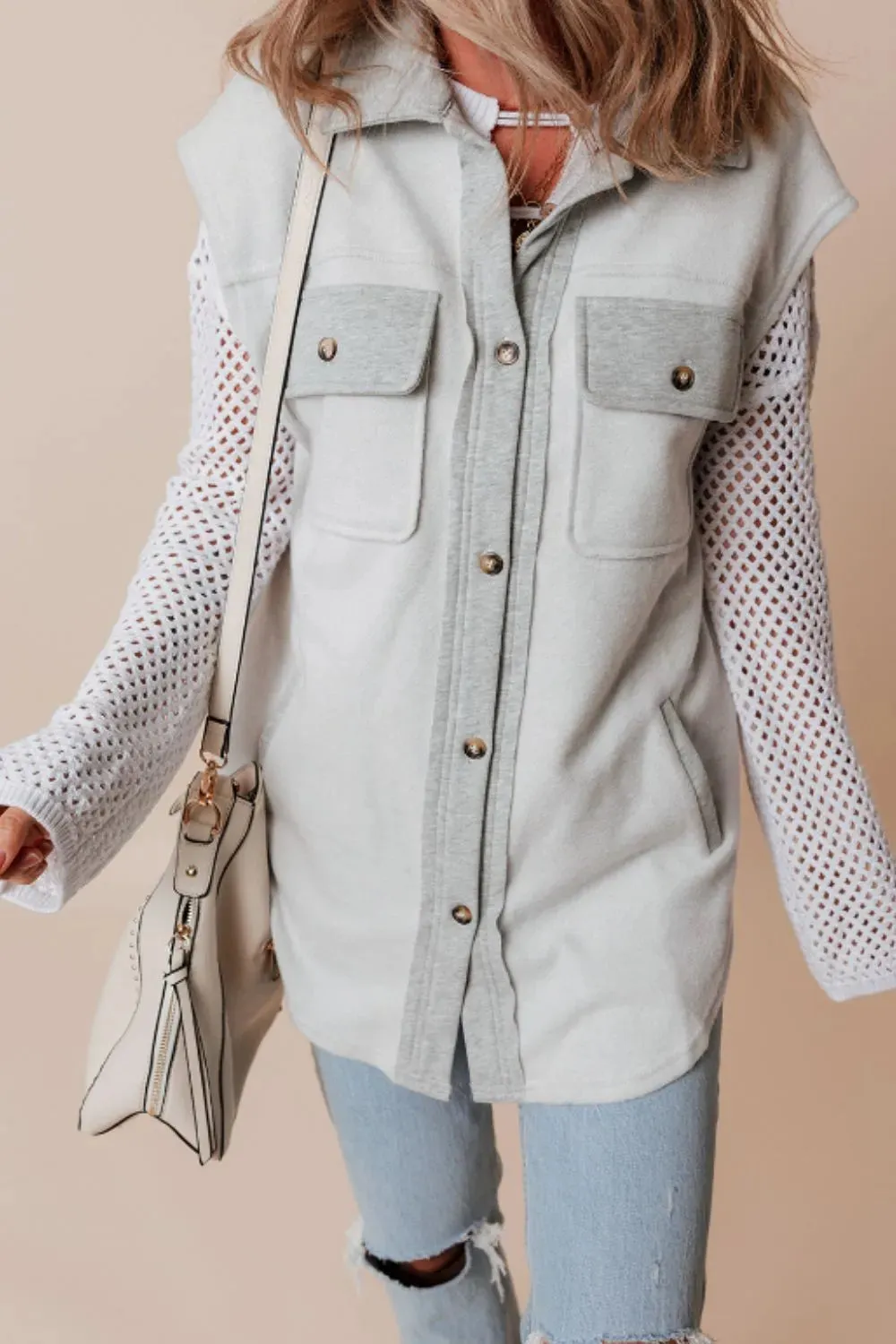 Pocketed Curved Hem Button Up Vest sold by Gigi Laurent product image thumbnail 3