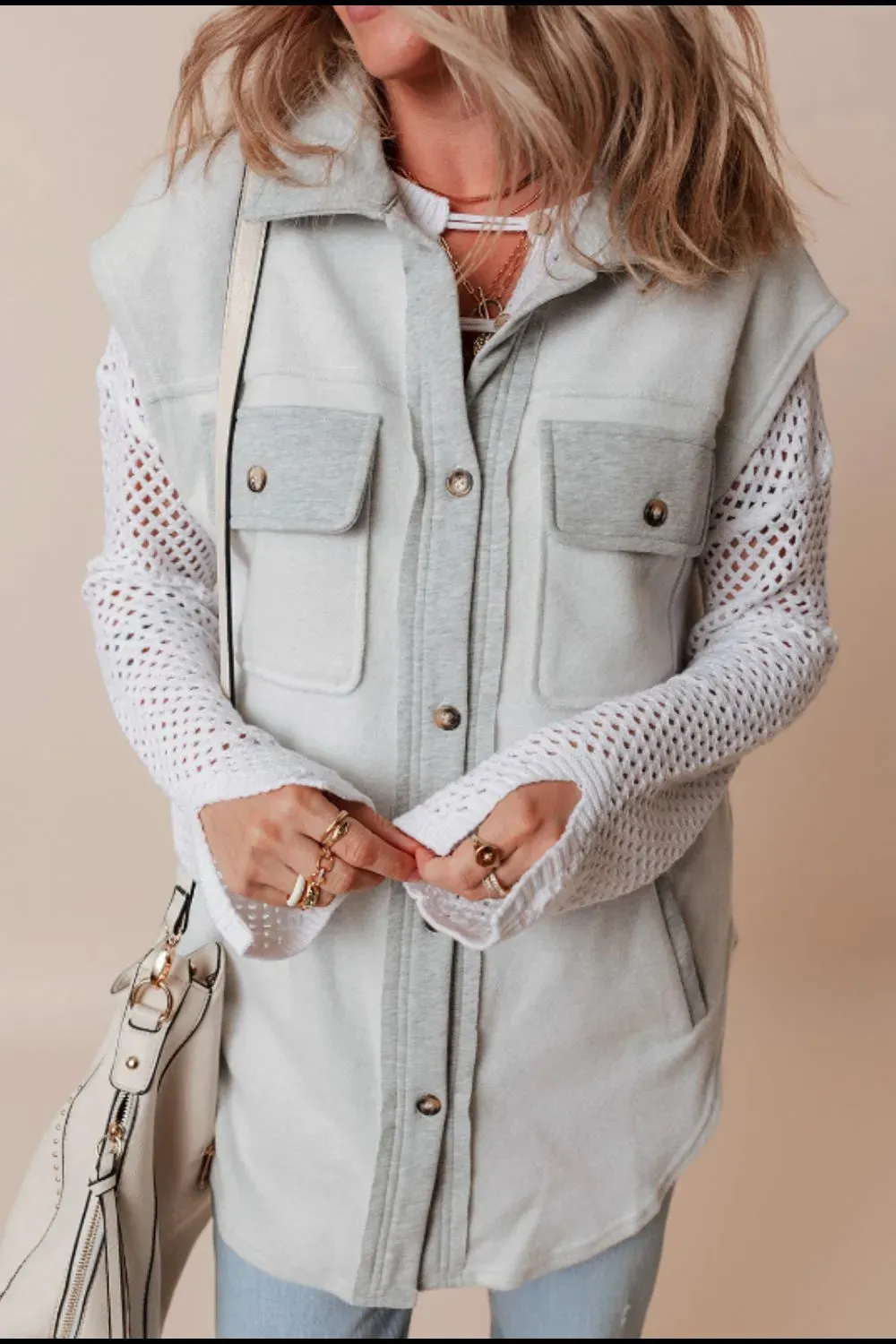 Pocketed Curved Hem Button Up Vest sold by Gigi Laurent product image thumbnail 4