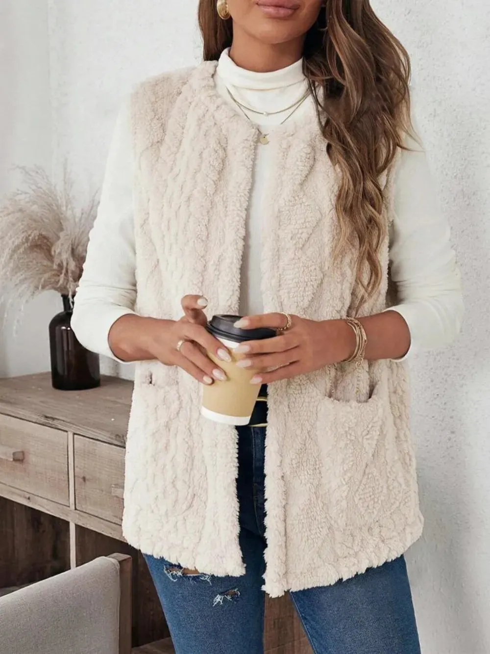 Fuzzy Open Front Vest with Pockets sold by Gigi Laurent product image thumbnail 4
