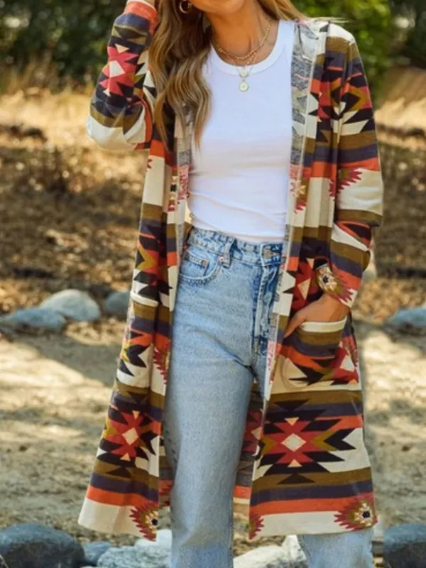 Geometric Hooded Cardigan with Pockets sold by Gigi Laurent