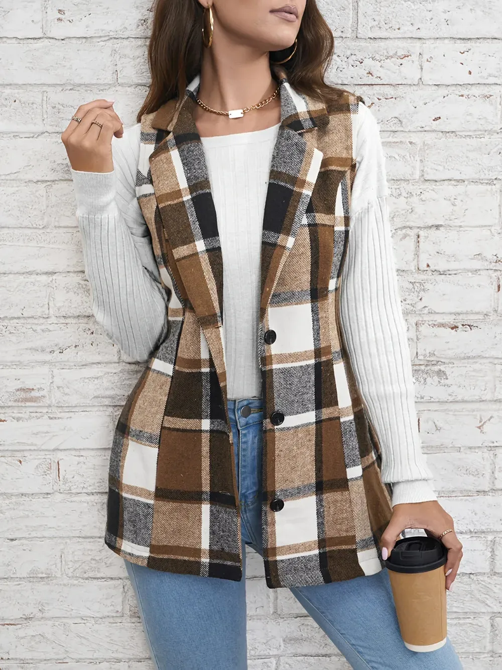 Plaid Button Down Vest Coat sold by Gigi Laurent