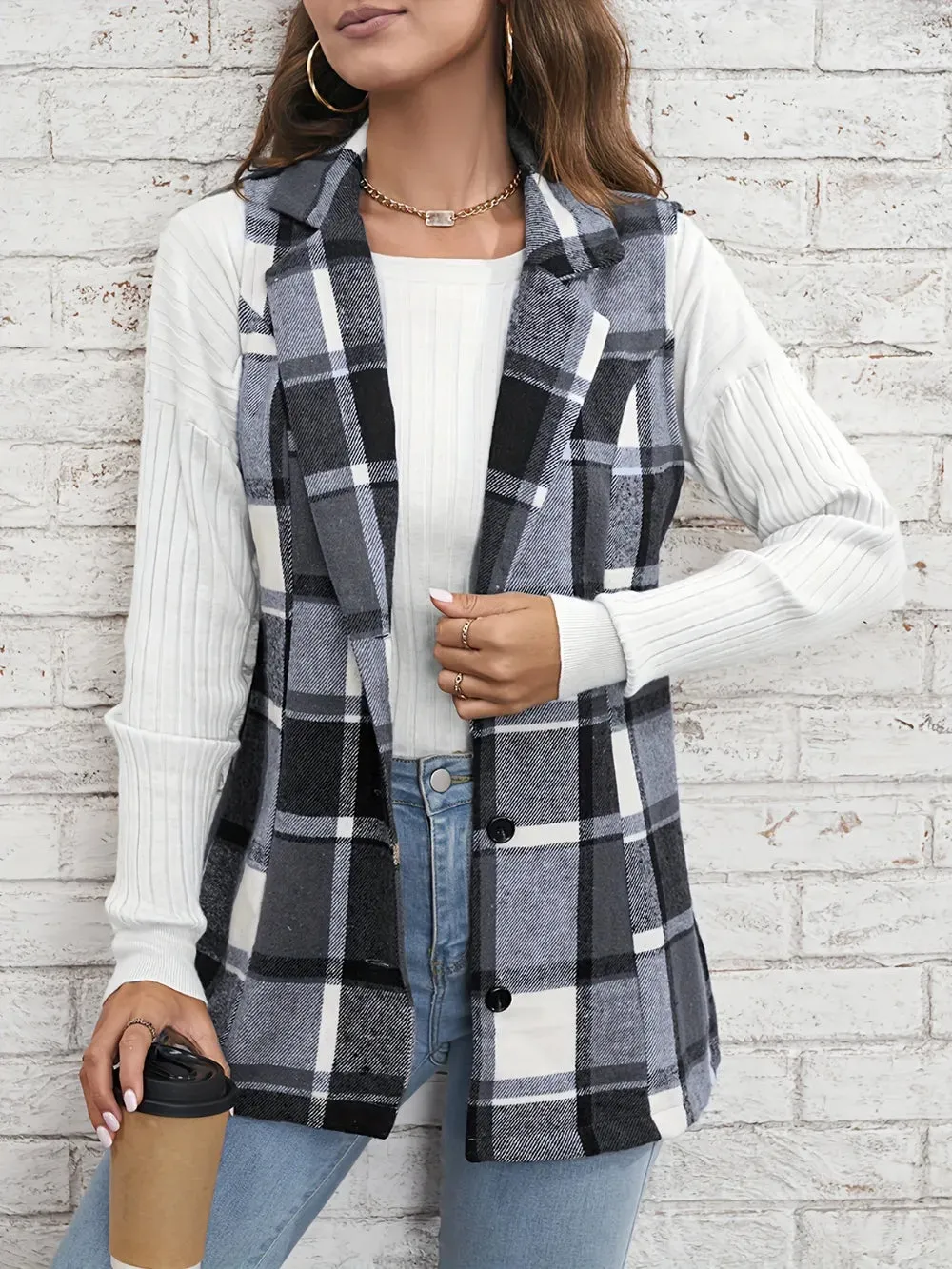 Plaid Button Down Vest Coat sold by Gigi Laurent product image thumbnail 5