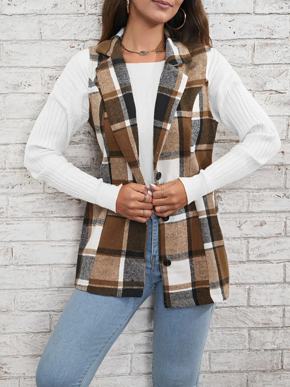 Plaid Button Down Vest Coat sold by Gigi Laurent product image thumbnail 3