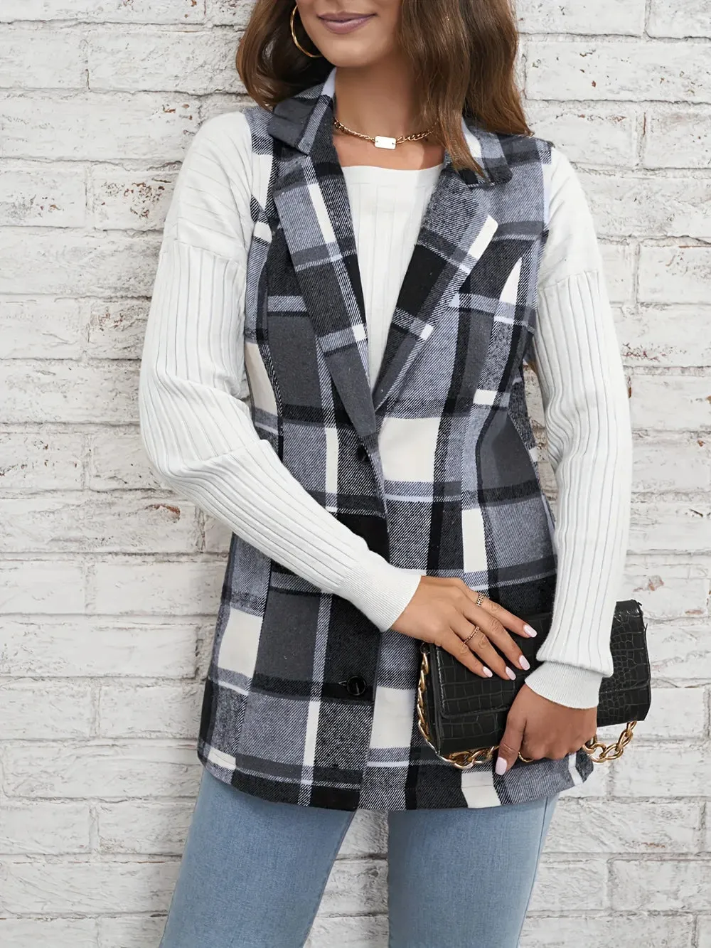 Plaid Button Down Vest Coat sold by Gigi Laurent product image thumbnail 4