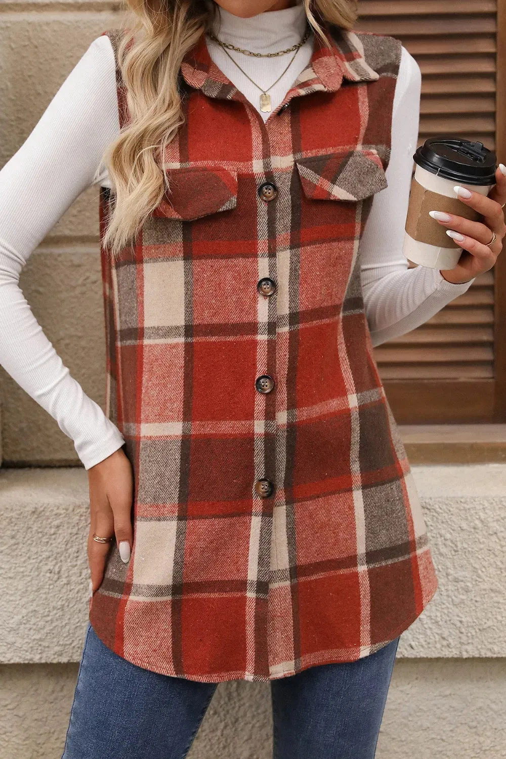Plaid Button Up Vest Coat sold by Gigi Laurent product image thumbnail 4