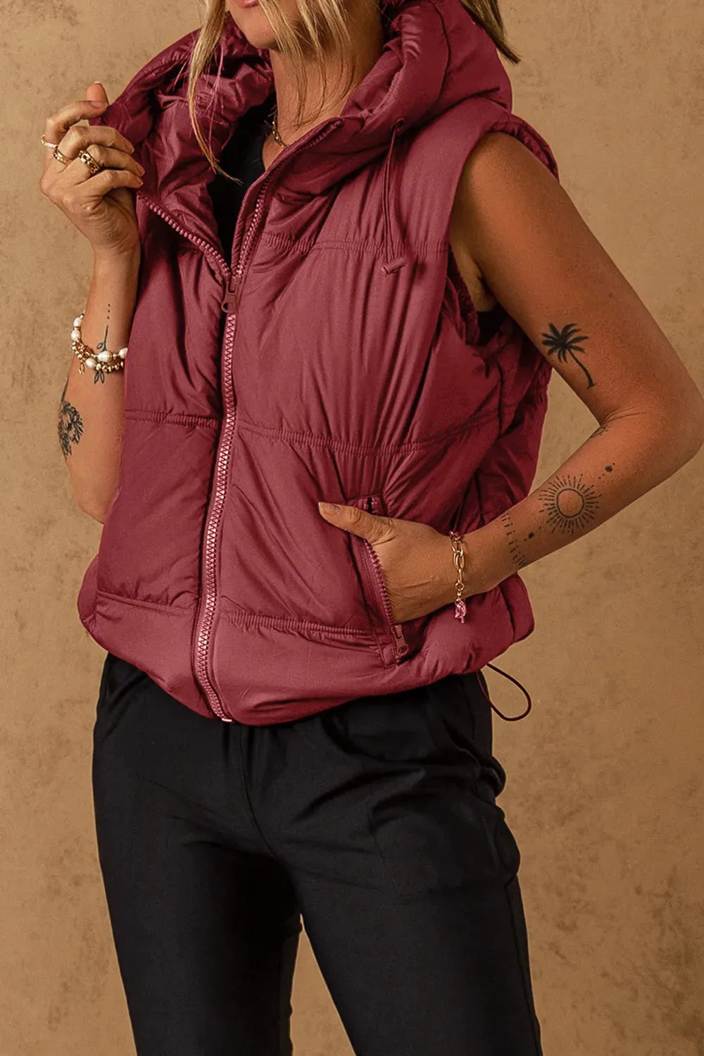 Drawstring Zip Up Hooded Vest Coat sold by Gigi Laurent product image thumbnail 4