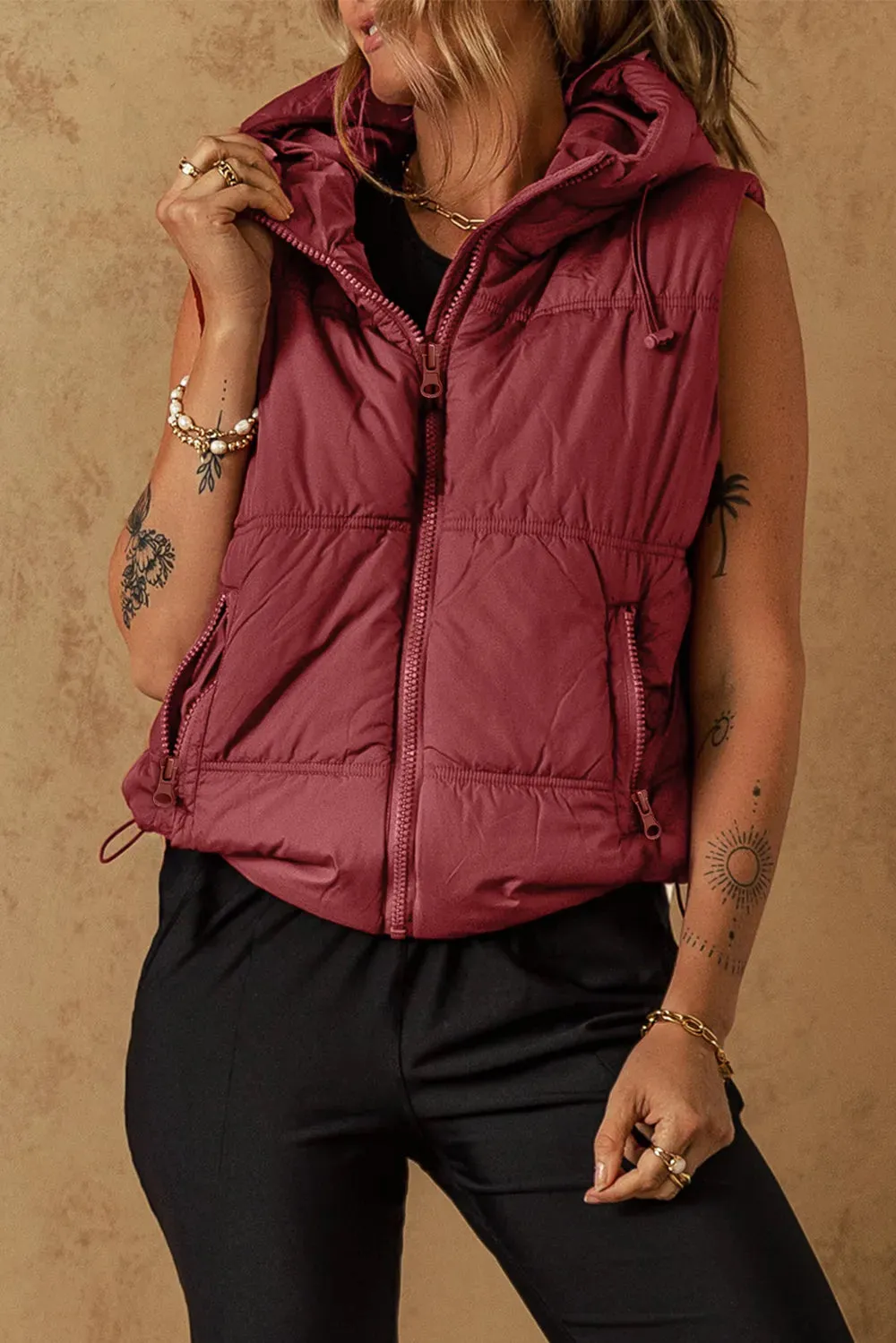 Drawstring Zip Up Hooded Vest Coat sold by Gigi Laurent product image thumbnail 5