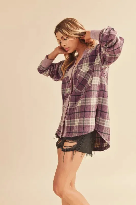 Aemi + Co Side Slit Patch Pocket Plaid Button Down Jacket sold by Gigi Laurent product image thumbnail 4