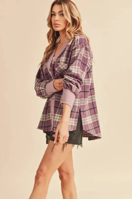 Aemi + Co Side Slit Patch Pocket Plaid Button Down Jacket sold by Gigi Laurent product image thumbnail 3