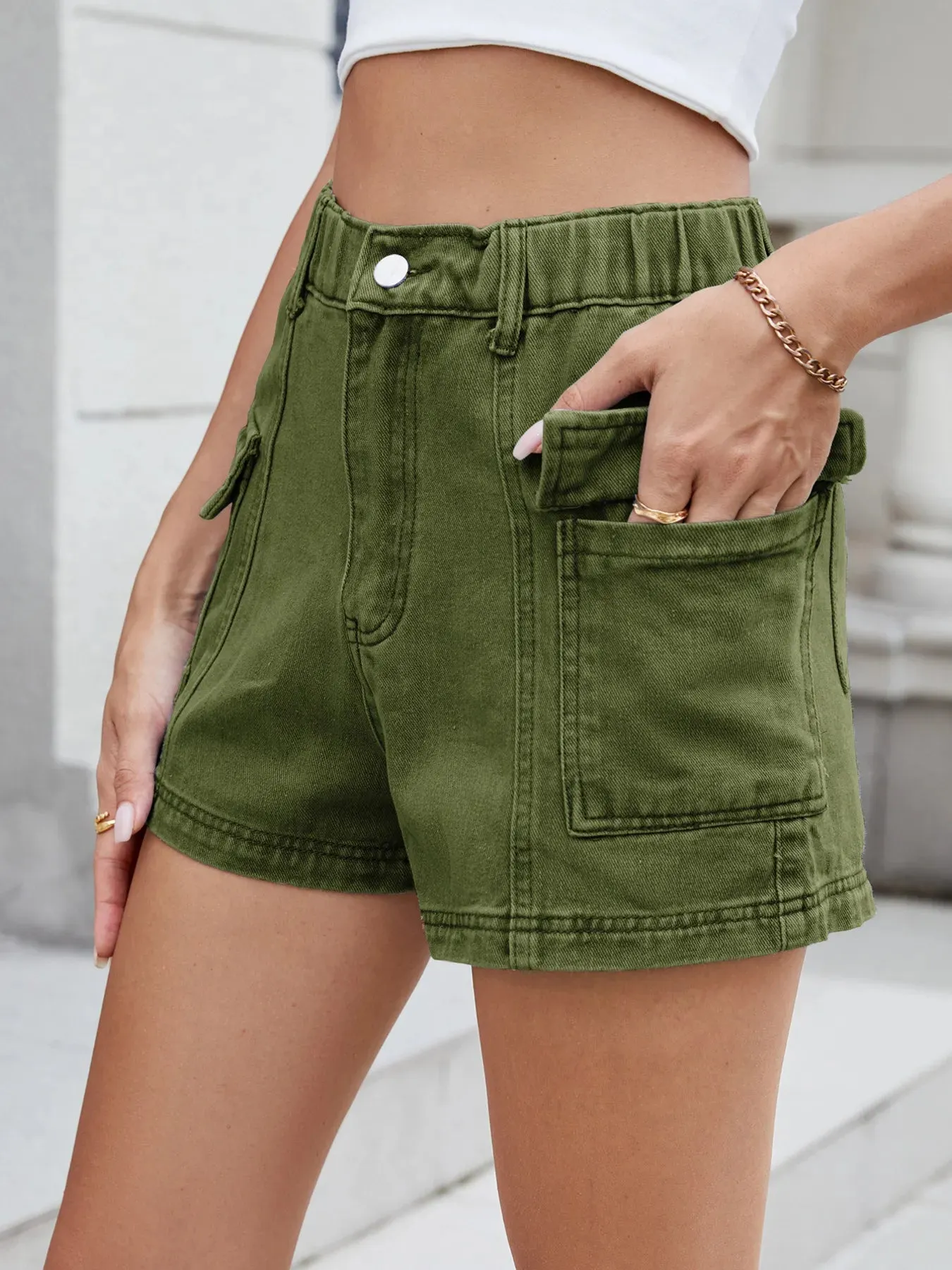 High Waist Cargo Denim Shorts sold by Gigi Laurent product image thumbnail 4