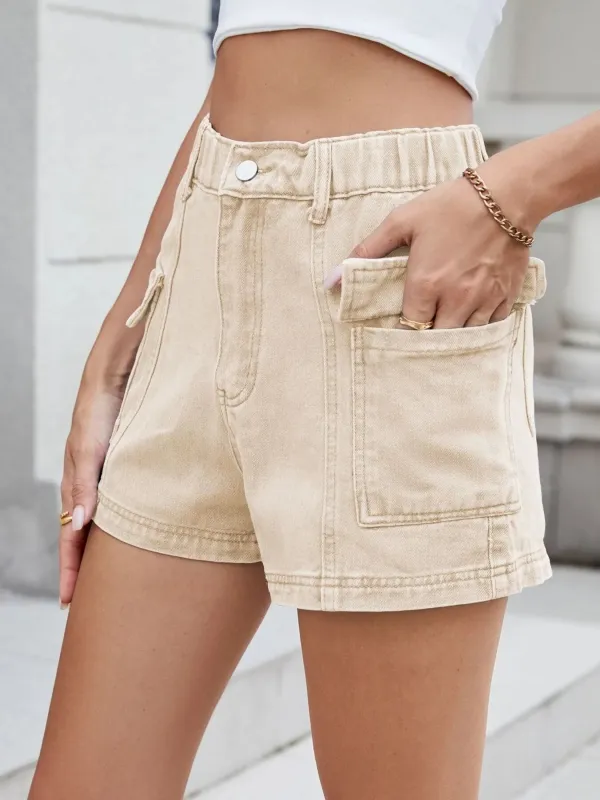 High Waist Cargo Denim Shorts sold by Gigi Laurent