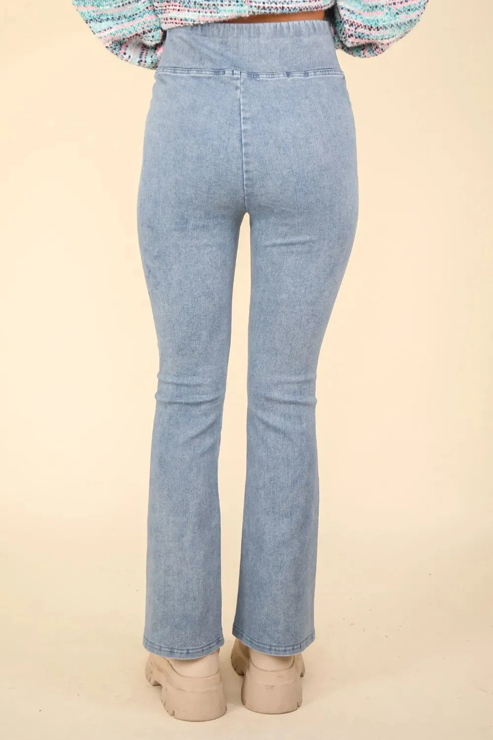 VERY J Washed Denim Stretchy Crossover Waist Leggings sold by Gigi Laurent product image thumbnail 2