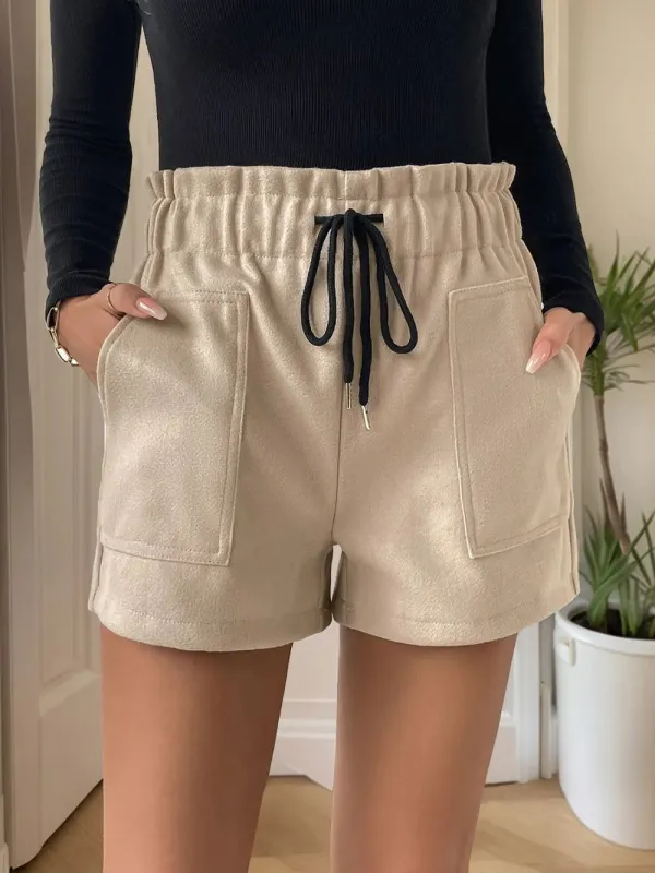 Perfee Frill Drawstring Shorts with Pockets sold by Gigi Laurent