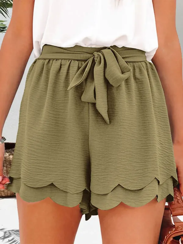 Tied Layered Scalloped Hem Shorts sold by Gigi Laurent