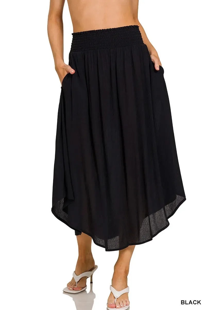 Zenana Woven Crinkle Smocked Waist Maxi Skirt W Pockets sold by Gigi Laurent