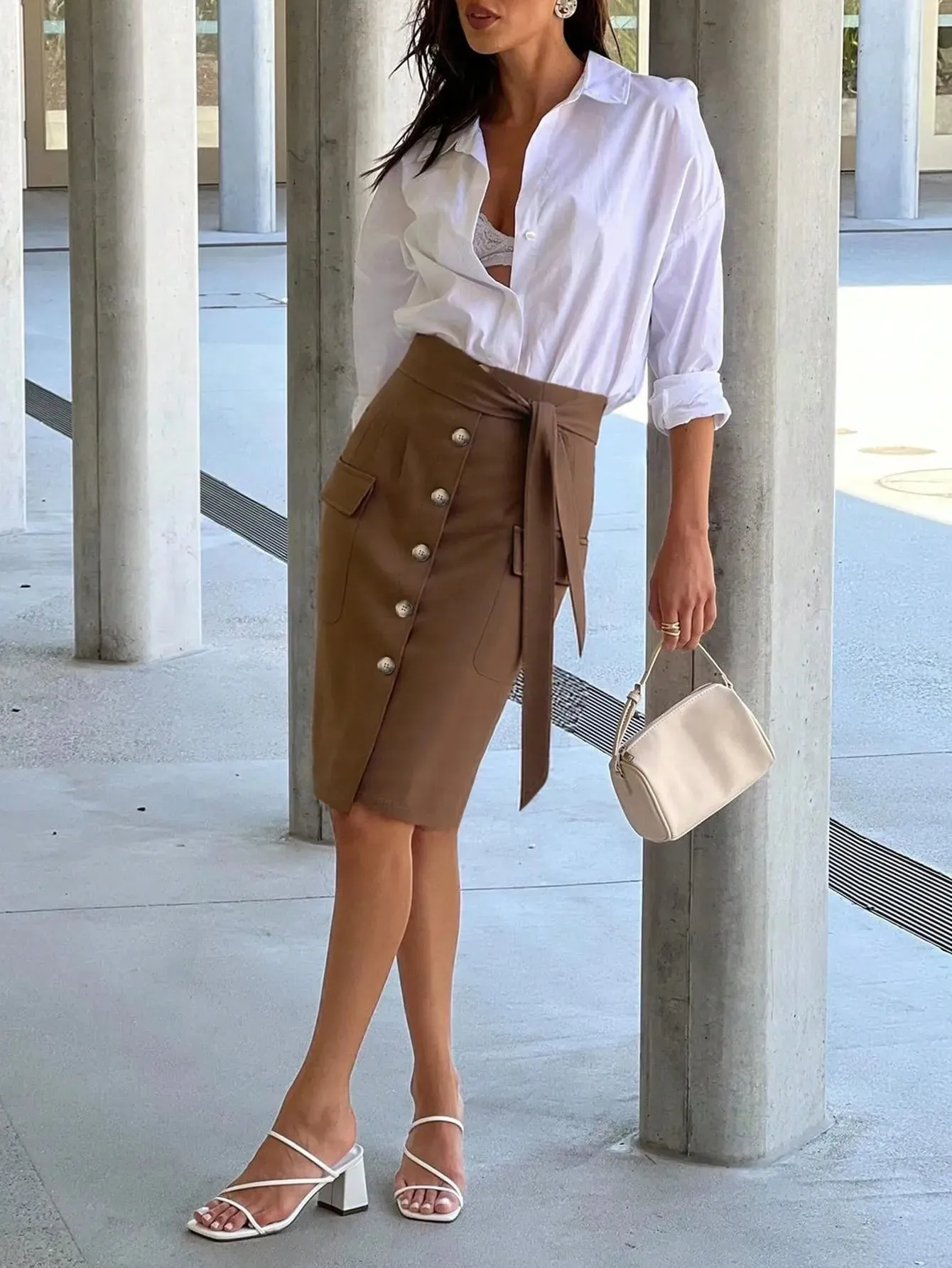 Button Detail Belted Cargo Skirt sold by Gigi Laurent product image thumbnail 2