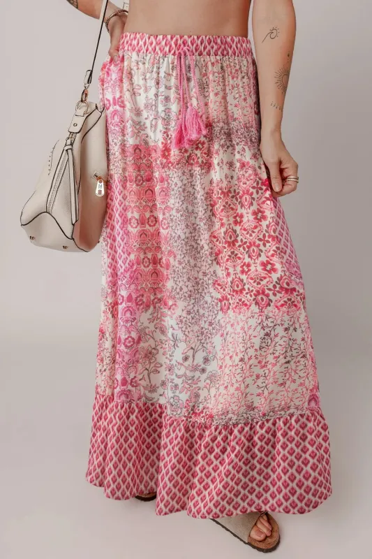 Printed Tassel Drawstring High Waist Maxi Skirt sold by Gigi Laurent