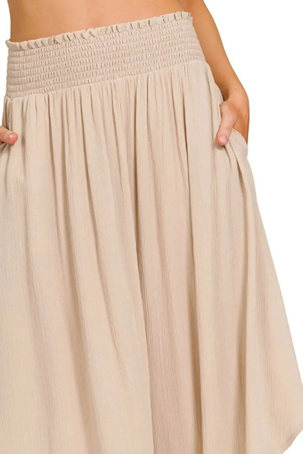 Zenana Woven Crinkle Smocked Waist Maxi Skirt W Pockets sold by Gigi Laurent product image thumbnail 2