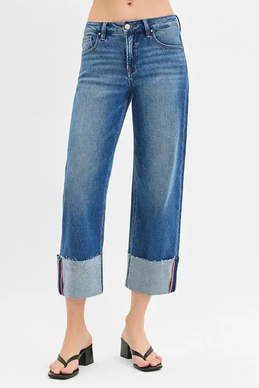 RISEN Full Size Tummy Control Mid Rise Crop Wide Cuffed Jeans Plus Size sold by Gigi Laurent product image thumbnail 2