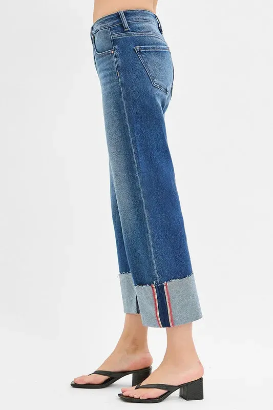 RISEN Full Size Tummy Control Mid Rise Crop Wide Cuffed Jeans Plus Size sold by Gigi Laurent product image thumbnail 4