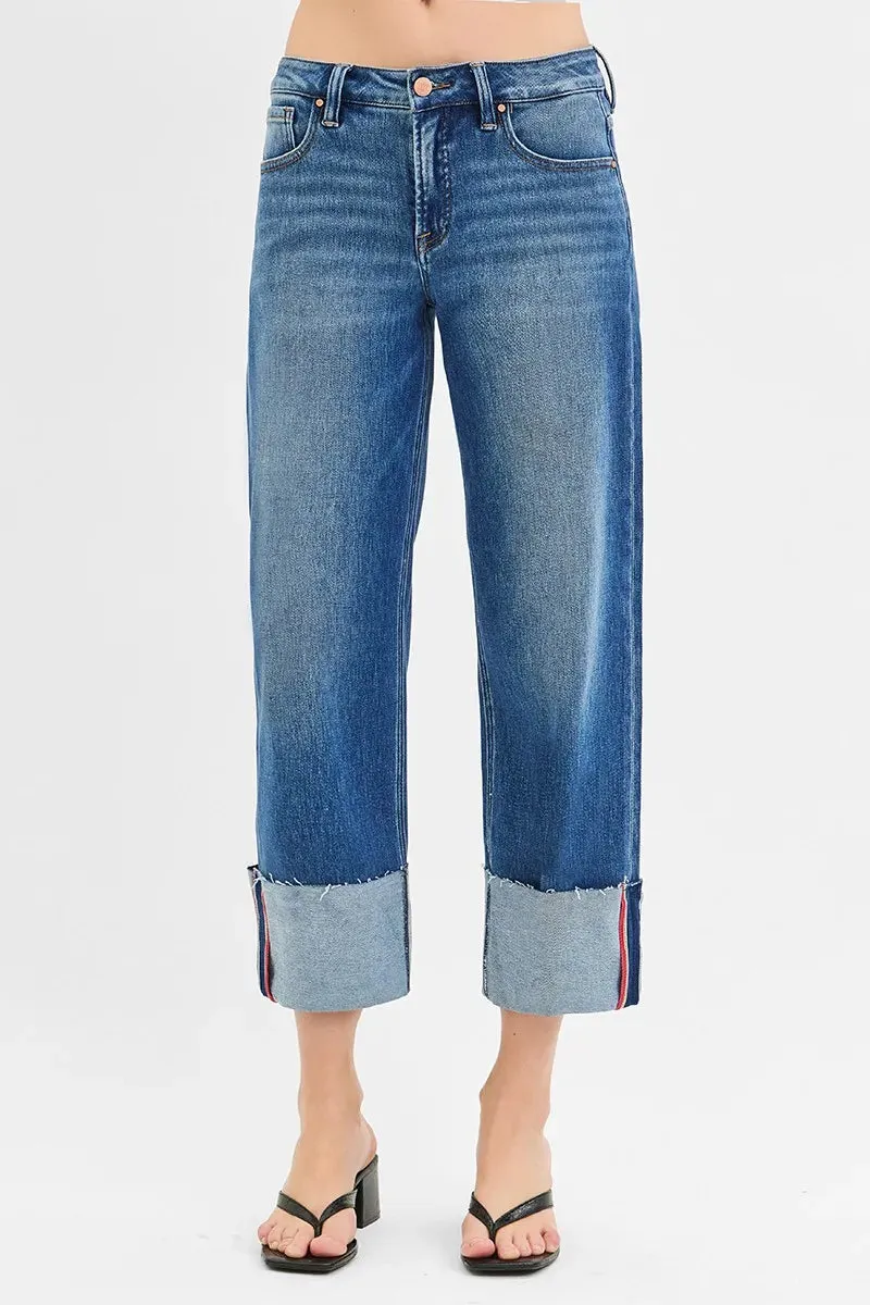 RISEN Full Size Tummy Control Mid Rise Crop Wide Cuffed Jeans Plus Size sold by Gigi Laurent