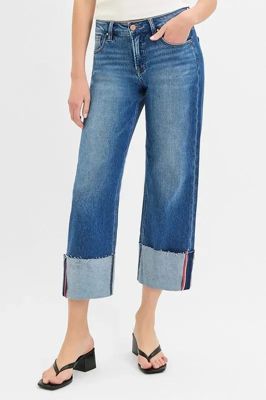 RISEN Full Size Tummy Control Mid Rise Crop Wide Cuffed Jeans Plus Size sold by Gigi Laurent product image thumbnail 3