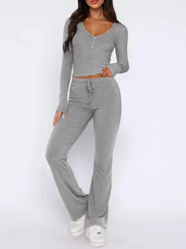 V-Neck Long Sleeve Top and Pants Set sold by Gigi Laurent