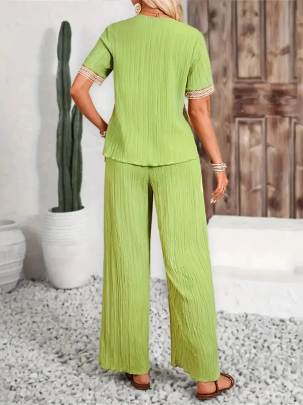 V-Neck Short Sleeve Top and Pants Set sold by Gigi Laurent product image thumbnail 2
