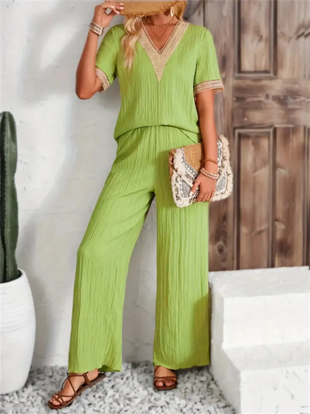 V-Neck Short Sleeve Top and Pants Set sold by Gigi Laurent product image thumbnail 3