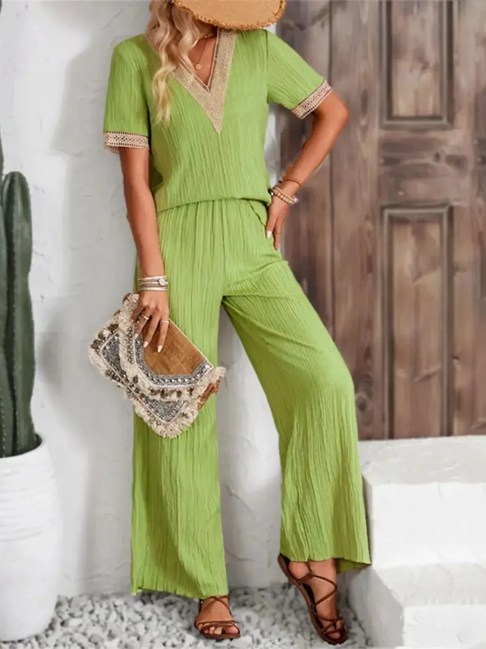 V-Neck Short Sleeve Top and Pants Set sold by Gigi Laurent product image thumbnail 4