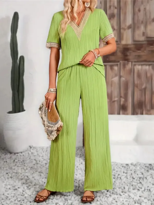 V-Neck Short Sleeve Top and Pants Set sold by Gigi Laurent
