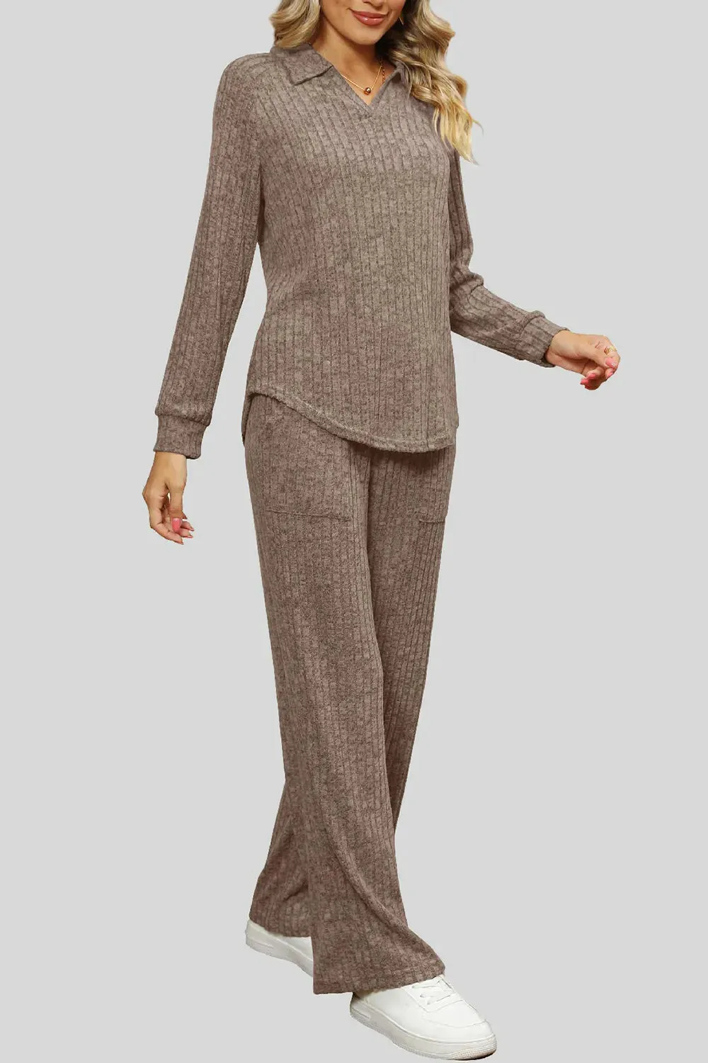 Ribbed Long Sleeve Top and Pocketed Pants Set sold by Gigi Laurent product image thumbnail 4