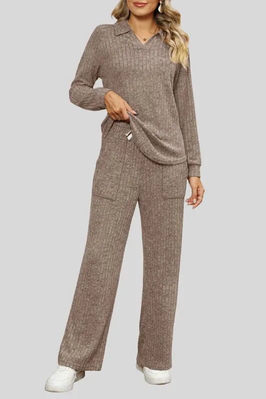 Ribbed Long Sleeve Top and Pocketed Pants Set sold by Gigi Laurent