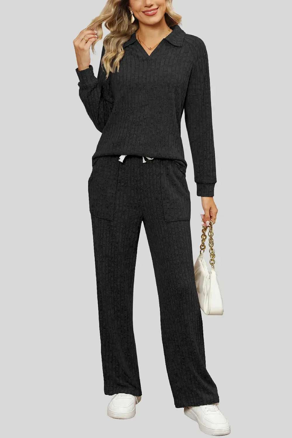 Ribbed Long Sleeve Top and Pocketed Pants Set sold by Gigi Laurent product image thumbnail 5