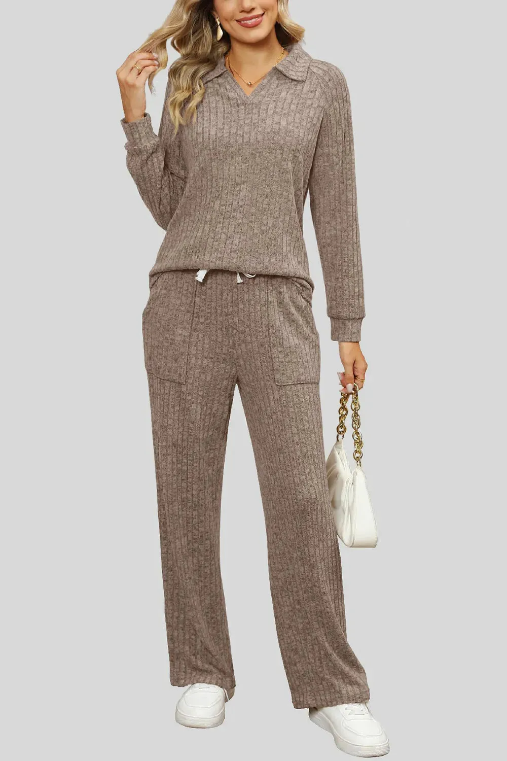 Ribbed Long Sleeve Top and Pocketed Pants Set sold by Gigi Laurent product image thumbnail 3