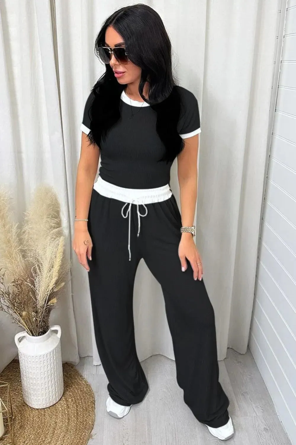 Contrast Trim Round Neck Top and Pants Set sold by Gigi Laurent product image thumbnail 2