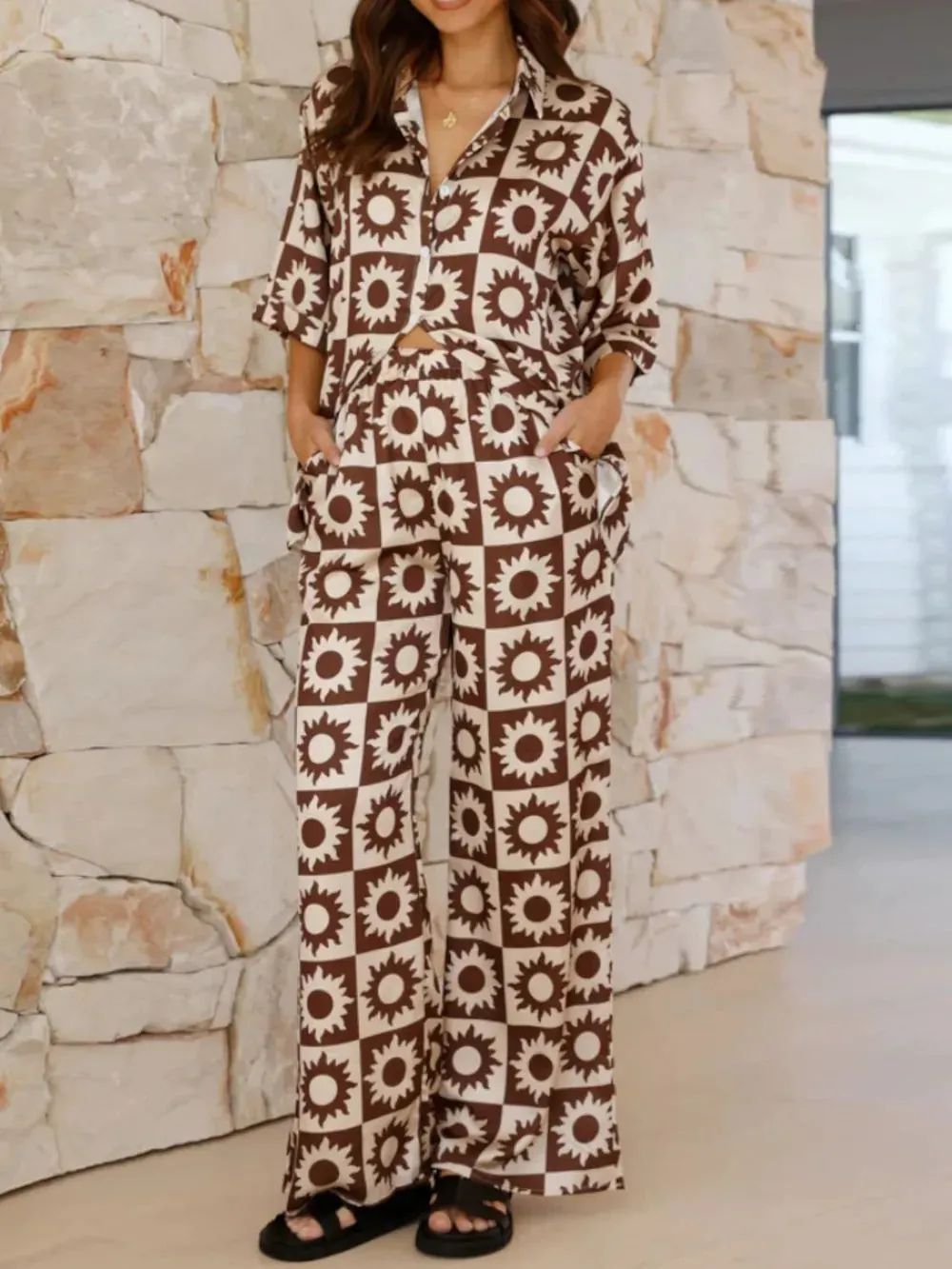 Printed Collared Neck Top and Pants Set sold by Gigi Laurent product image thumbnail 4